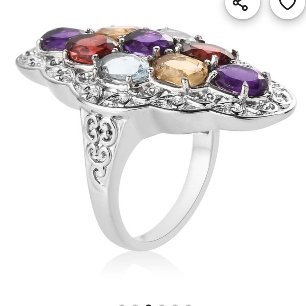 🆕️ Size 5 Multi Genuine Gemstone Cluster Ring In Stainless Steel - Picture 3 of 6